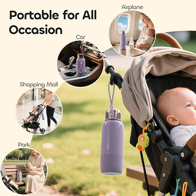 Portable Bottle Warmer for Travel - 3Min Fast Heating of Breast Milk and Formula, 36W Fast Charge, 17 Ounces Large Capacity, Baby Bottle Warmer On The Go for Outdoor Airplane and Car