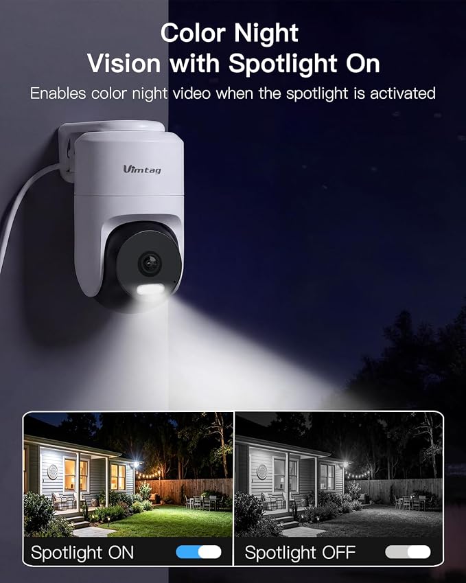 VIMTAG 2.5K 4MP Outdoor Security Camera, Pan/Tilt WiFi Home CCTV Camera, 360° View & Motion Tracking, Color Night Vision, 2-Way Audio, AI Detection Alarm, IP66, Cloud & SD Card Storage, Works w/Alexa