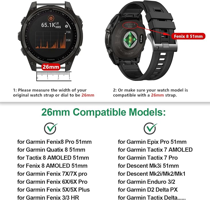 EZMVZKU 26mm Easyfit Straps for Garmin Fenix 8 AMOLED/8 Pro 51mm/7X/7XPro Sapphire Solar Watchands Replacement for Fenix 6X/6X Pro/5X/5X Plus/Enduro 3/2/Quatix 8/epix Pro/Descent Mk3i/Tactix 8 51mm