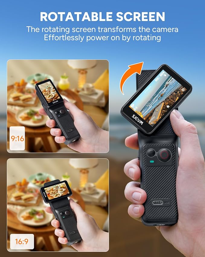 SJCAM C400 Vlogging Camera,64GB 4K Image,7H Power use,6-Axis Stabilizer,for Vlogs influencers,2.29'' Touch Screen,30M Waterproof Body Cam,Vlogging for YouTube,Black,Camara para grabar contenido