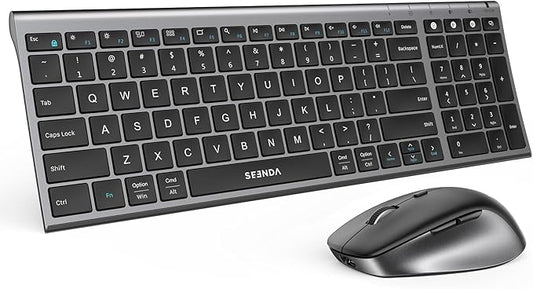 seenda Wireless Bluetooth Keyboard Mouse Combo, COE401 Rechargeable Silent Keyboard Mouse Compact Slim, 3 Multi-Device Connection, Compatible for Windows/Mac PC Laptop MacBook iPad, Black Gray