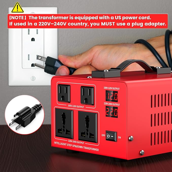 1000W Voltage Transformer Power Converter(110V to 220V, 220V to 110V) Step Up/Down Converter 110/120 Volt - 220/240 Volt w/US Power Cord, LCD Display, 2 US Outlets, 2 Universal Outlet