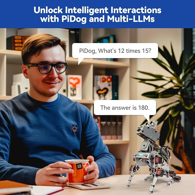 SunFounder PiDog AI Robot Dog Kit for Raspberry Pi 5/4/3B+/Zero 2W, Openclaw LLMs ChatGPT/Gemini/Grok, Voice&Video Recognition, Python, App, Gyroscope, Camera (RPI NOT Included)