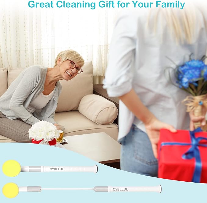 Electric Cleaning Brush with Long Handle Rechargeable, Efficient Electric Spin Scrubber Cordless Tub and Tile Scrubber, Electric Scrubber Brush for Cleaning Bathroom Cleaning Tool Waterproof