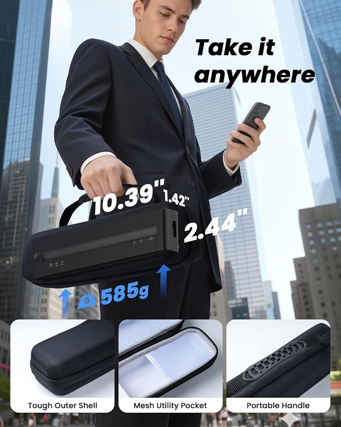 TATTMUSE Portable Printer Wireless for Travel with a Carry Case, Inkless Thermal Printers Support 8.5" X 11" US Letter Size, Bluetooth Mobile Small Printer Compatible with iPhone Android Laptop