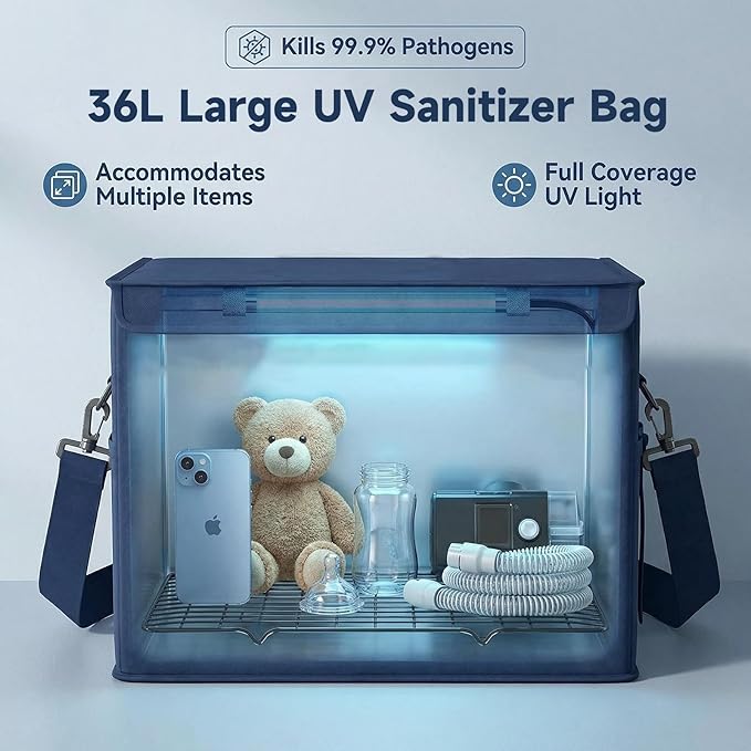 UV Sanitizer Box with Ozone Portable Cleaner and Sanitizing Machine with Timer UVC Sanitization Bag with Ozone Professional for Reusable Masks,Hard Toys,Bottle,Bluetooth Earphones（36L）