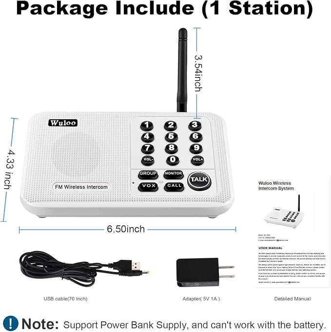 Expandable for Wuloo Intercoms Wireless for Home 5280ft Range 10 Channel 3 Code (Only 1 Unit for Expandable The Original intercom System, CAN NOT Work Without Other Units)