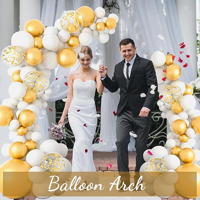 AerWo [Upgraded] Balloon Arch Kit 8.2ft+6ft, Gold Half Balloon Arch Stand with Base, Free Bending Top Curve Balloon Frame Stand for Floor Birthday Wedding Christmas Decorations