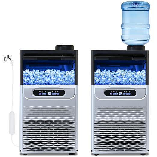 Amzgachfktch Commercial Ice Maker, 100lbs/24H Ice Maker Machine, 2 Water Inlet Modes, Ice Machine with 22lbs Storage, Auto Self-Cleaning, Under Counter/Freestanding Ice Maker for Home/Office/Shop/Bar