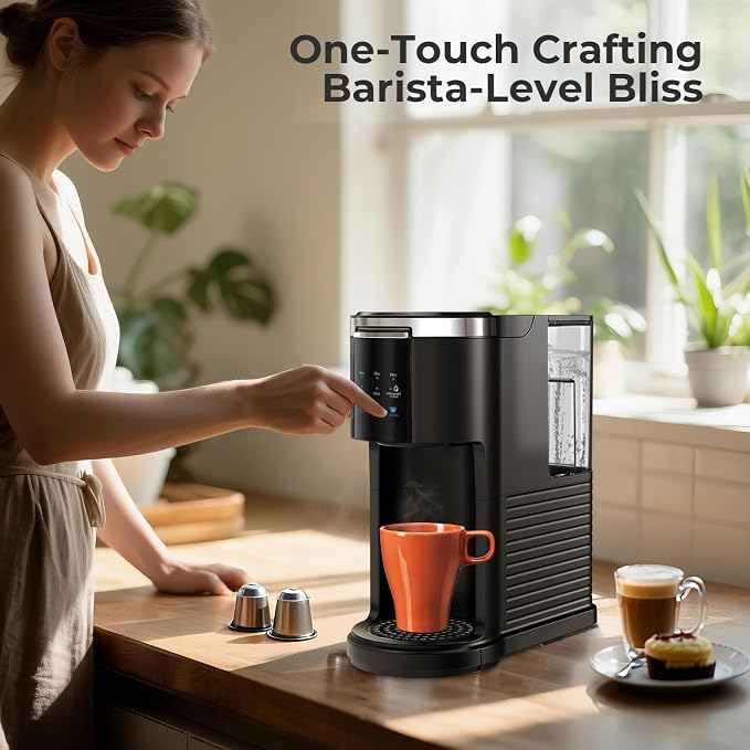 Single Serve Coffee Maker 2 in 1 Coffee Machine with Ground Coffee & Pods Coffee, 6 to 14 Oz Brew Sizes,Mini One Cup Coffee Maker 40oz Water Tank,Auto Cleaning & Shut Off, Black
