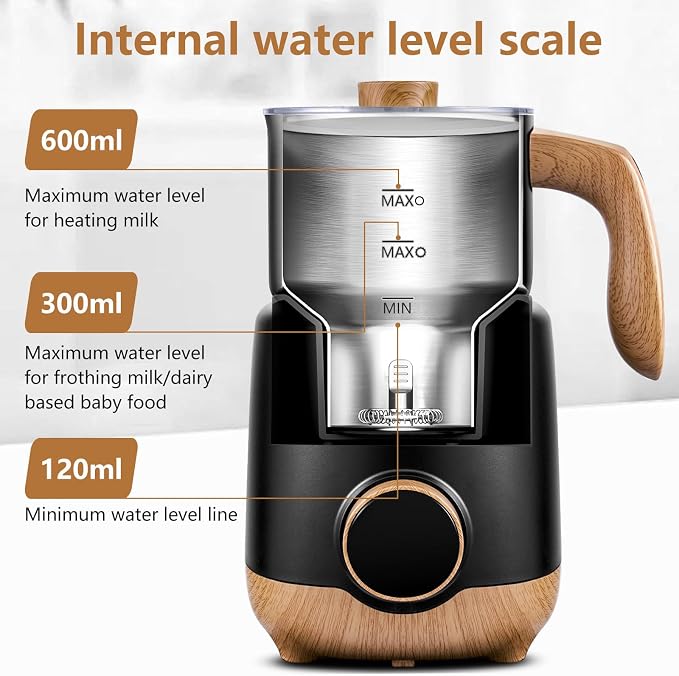 AMZCHEF 21oz & 13.5oz 8-in-1 Milk Frother, 550W Split Stainless Steel Automatic Steamer, Milk Warmer for Latte, Cappuccino, Hot Chocolate, Hot/Cold Froth, Heated Milk & Baby Food, Black