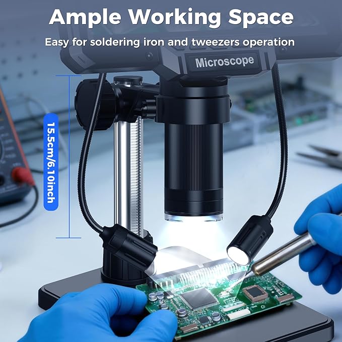 7" Digital Soldering Microscope with Remote for Electronics Repair, 1200X IPS Screen PCB Magnifier, 16M 1080P USB Output, 2 Gooseneck Side Lights for SMD Microsoldering (MK7)