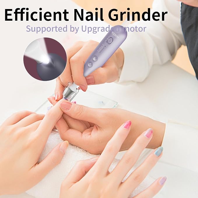 Professional Manicure Pedicure Kit, Cordless Electric Nail File Set, Rechargeable Pedicure Tools for feet, 5 Speeds Hand Foot Care Nail Drill for Thick Nail Toenail Cuticle Women Men Baby Pets-Purple