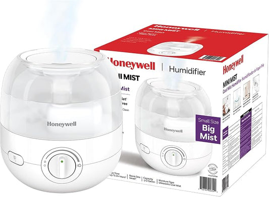 Honeywell Mini Cool Mist humidifier, Easy to Fill and Clean, humidifier for small Bedroom, Kids Rooms, or office. Ultra Quiet Operation and Auto Shut-Off - White, HUL525W