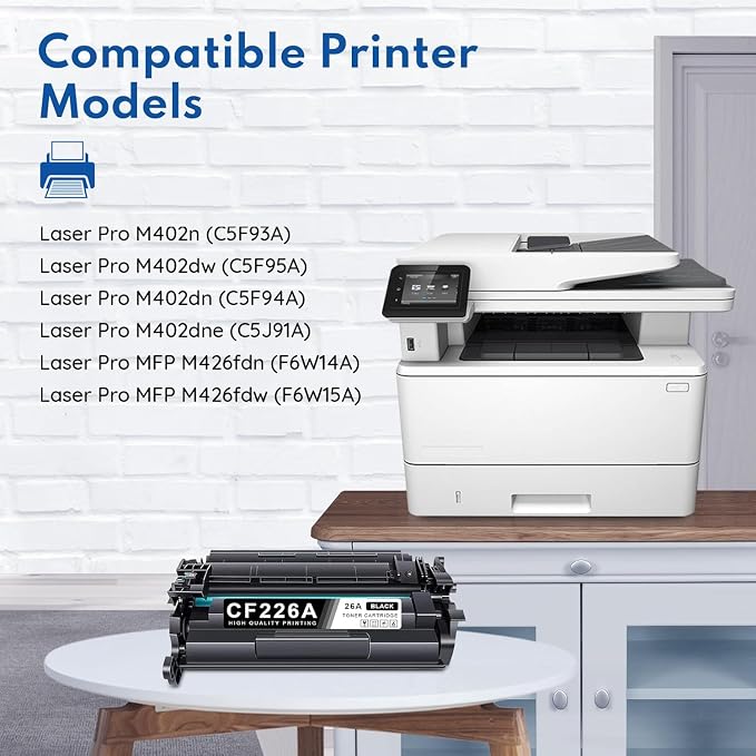 26A CF226A Toner Cartridge 2 Pack (with CHIP) (7,200 Pages in Total) Compatible Replacement for HP 26A CF226A 26X CF226X Pro M402dn M402n M402dw Pro MFP M426fdw M426fdn M426dw Series Printer Ink