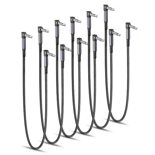 Ruxely Guitar Patch Cables 6-Inch 6-Pack,6.35MM Effects Pedal Board Cord,Nylon Braided 1/4" Right-Angle Instrument Audio Cable,Pedalboard Connector TS Copper Wire for Amp/Amplifier,Mixer,Electric Bass