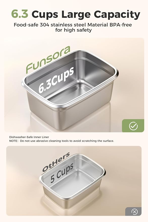 Cordless Heated Lunch Box 6.3Cups Electric Lunch Box 24000mAh Rechargeable Battery Fast 5-Sided Heating Self Heating Food Warmer Smart Timer Lunch Box for Work Travel Truck