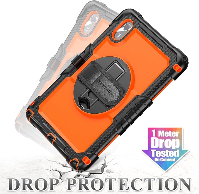 SEYMAC stock Tablet Case for Lenovo Idea Tab 11'' / M11 (TB336FU/TB330FU) 11 inch Drop-Proof Protection Cover with 360° Rotate Stand & Strap [Pen Holder] & Screen Protector 2025/2024, Orange+Black