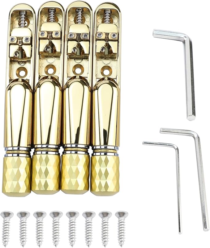 Pack of 4 Individual Single Tubular Fixed Bridge 4 String Electric Bass Bridge for Headless 4-string Bass Replacement Parts Gold