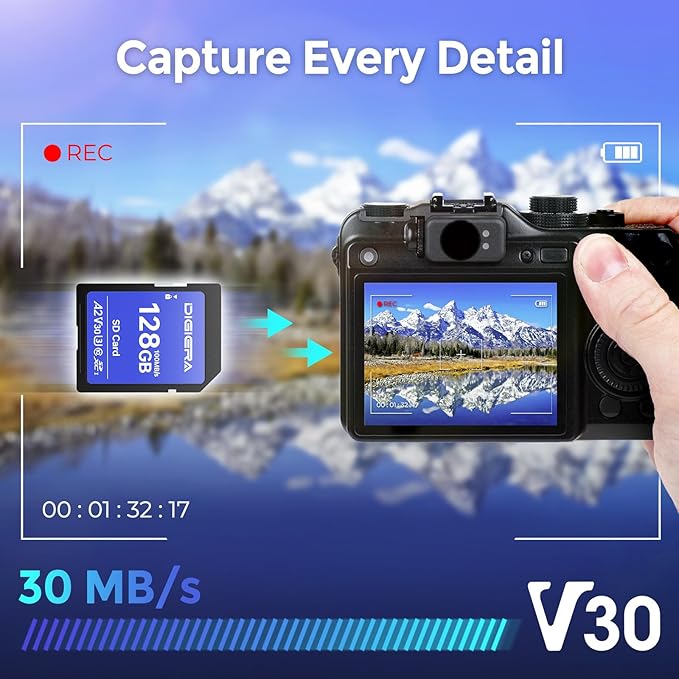 DIGIERA 128GB CS100 SDXC UHS-I Memory Card - up to 100MB/s, C10, U3, V30, 4K UHD, SD Card for Computers, Digital Cameras, Home Theatre Devices, Car Navigation Systems (2 Pack)