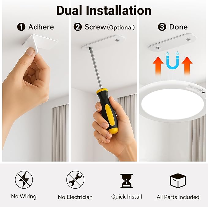 Rechargeable Ceiling Light No Wiring - Motion Sensor Night Light Indoor with Remote, Battery Operated Led Lights for Bedroom Hallway, Living Room, Bathroom, Home & Kitchen Decor Lighting (2)