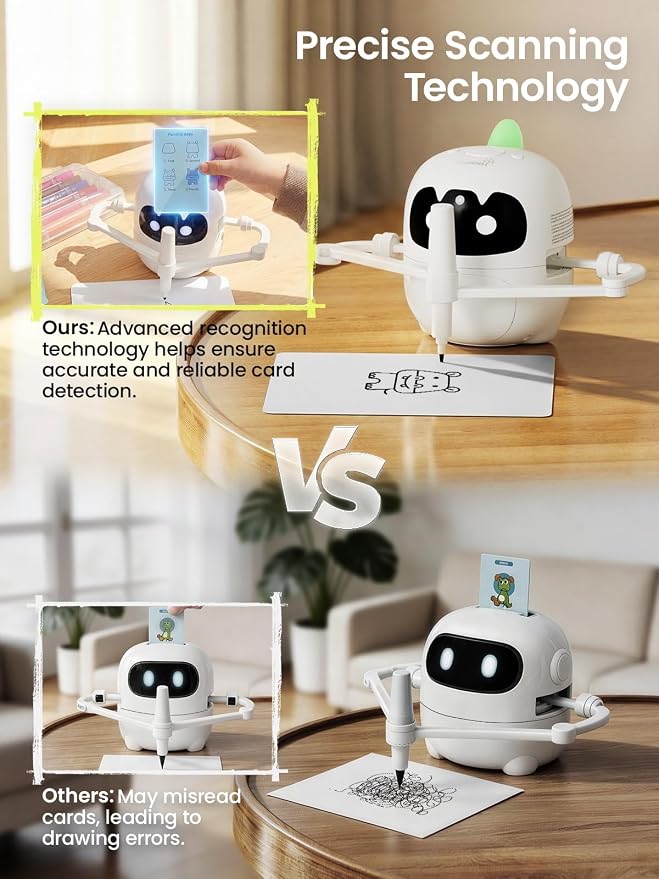 Grownsy Smart Drawing Robot for Kids, Light & Voice Guidance Education Toy with Scan, Doodle Bot with 150 Word Cards & 12 Color Pens, Montessori Painting Learning Toys for Kids Ages 3–8, Birthday Gift