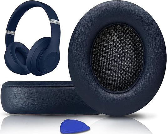 SoloWIT Replacement Ear Pads Cushions for Beats Studio 2 & Studio 3 Wired & Wireless Headphones, Earpads with Soft Protein Leather, Noise Isolation Memory Foam, Added Thickness - Navy Blue