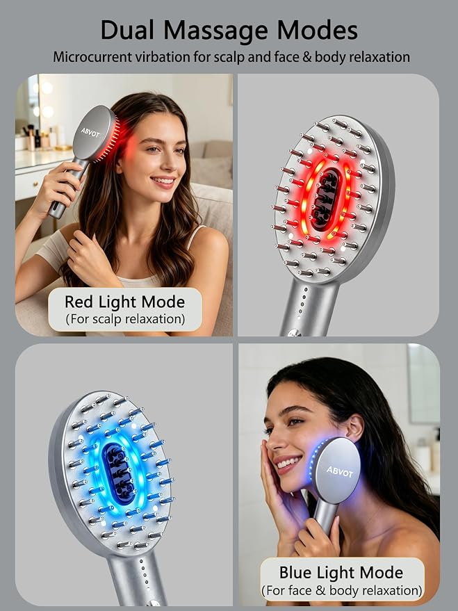 3-in-1 Electric Scalp Massager Brush, Vibrating Scalp Massager Comb with Hair Oil Applicator for Scalp/Face/Body Relaxation, Portable Massager Tool for Home & Travel, Gift for Men & Women (Grey)