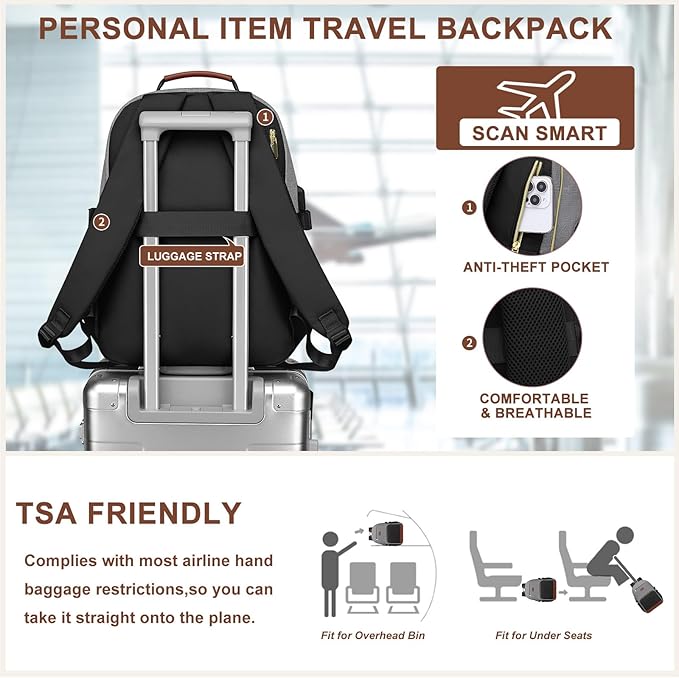 Focdod Laptop Backpack for Women Bookbag: 15.6 inch Work Backpacks with Pouch Pocket for Large Capacity Cup & USB Charger College Book Bag Travel Business Nurse Teacher Bookbags Anti-theft Back Pack