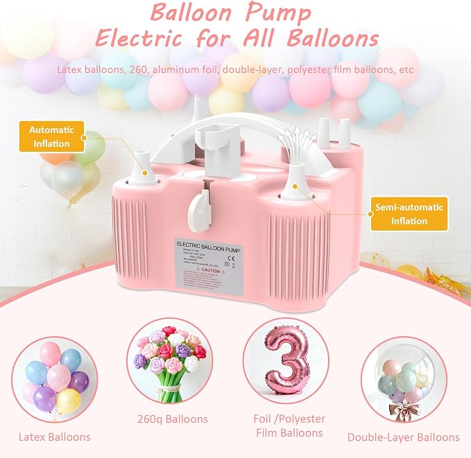4-in-1 Balloon Pump Electric Balloon Pump Inflador De Globos Electrica Sports Balls Pump for All Balloons Latex Foil 260q Mylar Balloon, Air Cushion Pool Float Yoga Ball Inflator Balloon Machine