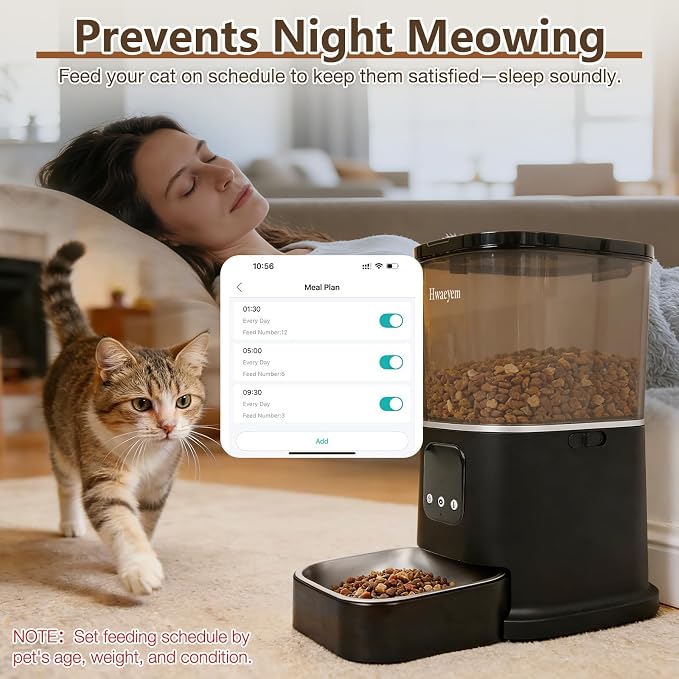 Automatic Cat Feeder, WiFi Cat Feeder Automatic with App Control for Remote Feeding, 5L Anti-Jamming Automatic Feeder Cat Dry Food, Dual Power Supply with Desiccant Bag Indoor