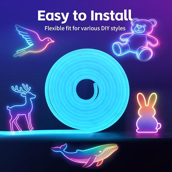 100FT RGB LED Neon Rope Lights, App & Remote Control, Flexible Waterproof IP65 Led Strip Lights, Music Sync Color Changing Multiple Modes Neon Lights for Bedroom Gaming Room Indoor & Outdoor Decor