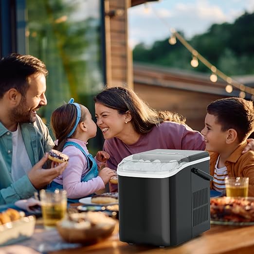 NEWBULIG Ice Makers Countertop with Handle, Portable Ice Machine, 9 Bullet Cubes in 6 Mins, 26lbs in 24Hrs, Auto-Cleaning, with Basket and Scoop, for Home, Kitchen, RV, Camping, Black
