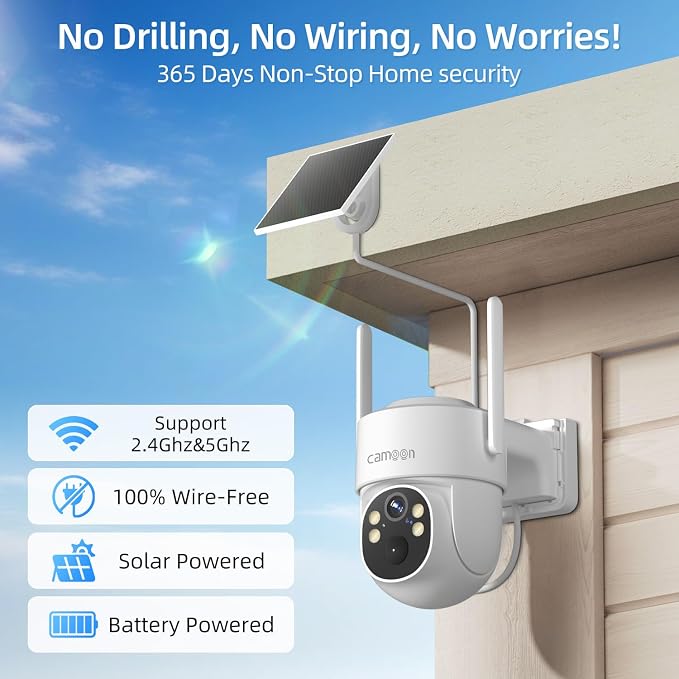 2K Solar Security Cameras Wireless Outdoor, 5/2.4Ghz WiFi Cameras for Home Security, Color Night Vision, Human Detection, Two-Way Audio, SD/Cloud Storage(2 Cameras)