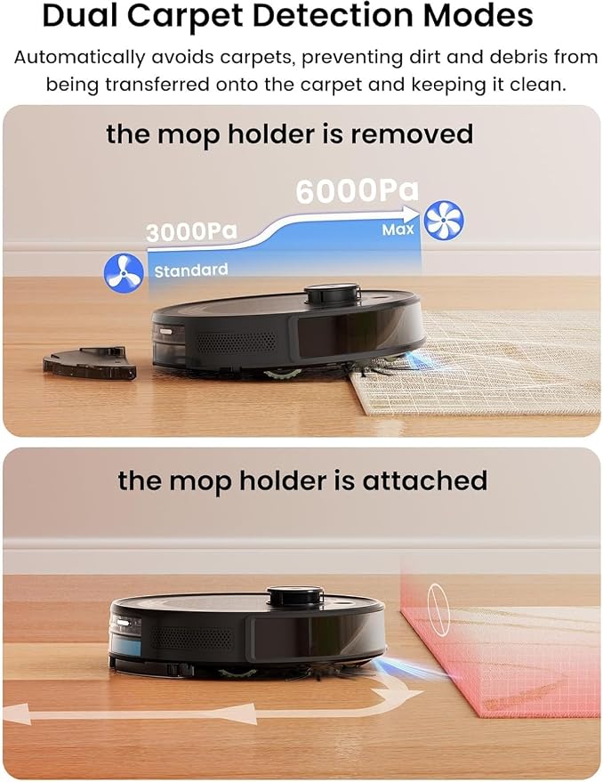 Lefant Robot Vacuum and Mop Combo,75-Days Self-Emptying,6000Pa Powerful Scution,Multi-Floor Mapping, No-Go Zones,140 Min Runtime,2.4G/5G WiFi/Alexa/APP/iWatch, M2 Plus Black