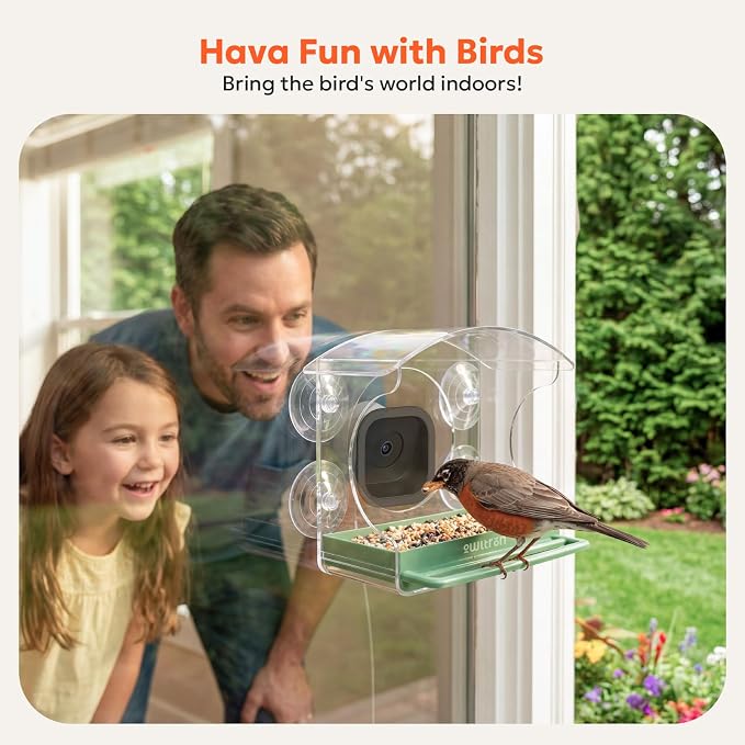 owltron Smart Window Bird Feeder with Camera, 2K 3MP HD, AI Identifies 10,000+ Species, 2.4/5GHz WiFi, 24/7 Live View, 147° Wide Angle, Suction Cup Mount – Gift for Bird Lovers, Elderly, Kids