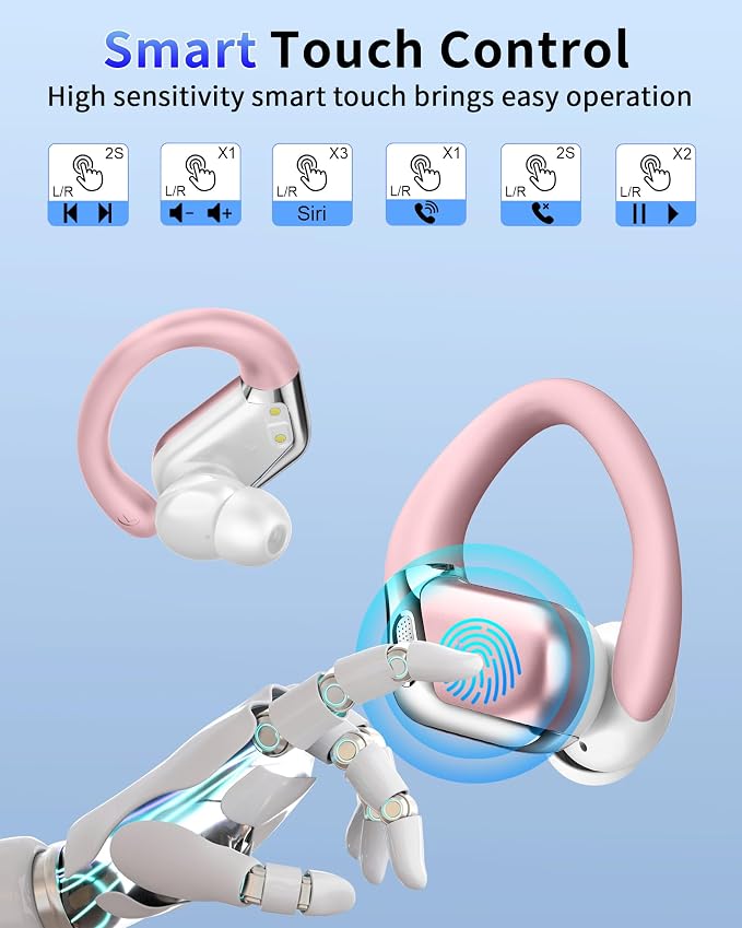 Hupoaf Wireless Earbuds Sport with Earhooks, 2026 Bluetooth 5.4 Headphones with 4 ENC Noise Canceling Mics, 50H Stereo Earphones for Running/Gym/Workout, IP7 Waterproof Over Ear Buds for Android/iOS