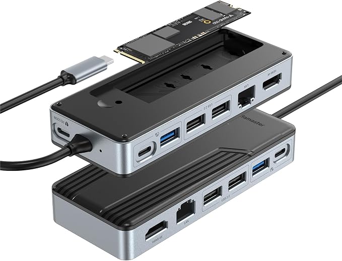 Yottamaster USB C Hub with 4TB M.2 NVMe SSD Enclosure, 8 Ports USB C HUB Adapter 10Gbps USB 3.2 Gen2, 4K@60Hz HDMI, 100W PD, Ethernet for Windows, Mac [Diskless] - YM28PR
