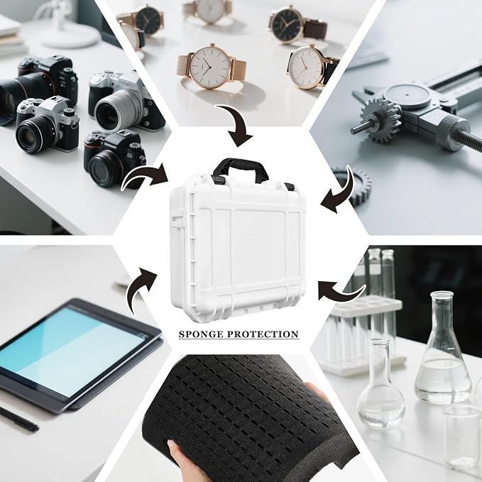 Relaxweex 1 Pcs Waterproof Hard Case with DIY Customizable Foam Insert Portable Protective Case with Knife for Camera Drones Equipments Tools Test Instruments(White,16.3 x 12.4 x 6.5 Inch)