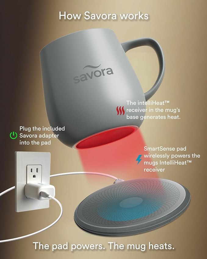 12oz IntelliHeat™ Coffee Mug | Barista’s Choice | Exclusive Wireless SmartSense Pad | Maintains Perfect 135°F | Hand-Crafted Ceramic Mug & Lid | for Tea Drinkers | Backed for Life - Grey