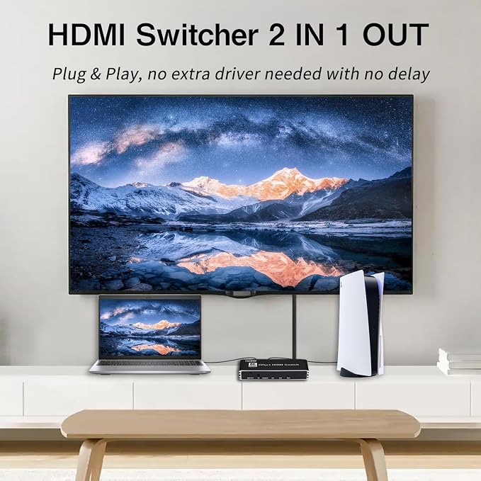 Enbuer 8K HDMI 2.1 Switch, HDMI 2.1 Switcher 2 in 1 Out, Supports 8K@60Hz, 4K@144Hz, 4K@120Hz, 1080P@240Hz, HDCP 2.3, HDR, 3D, Dolby Compatible with PS5 Xbox Blu-Ray Player etc