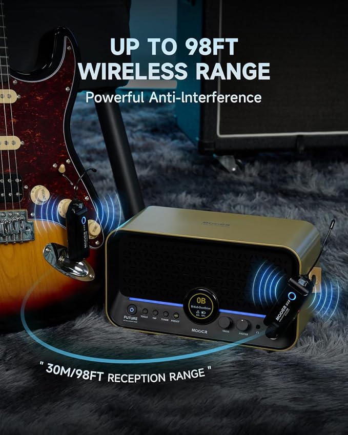 MOOER U10 Wireless Guitar System, UHF Wireless Guitar Transmitter Receiver Low Interference with 4 Channels for Electric Musical Instruments Guitar Bass Amp