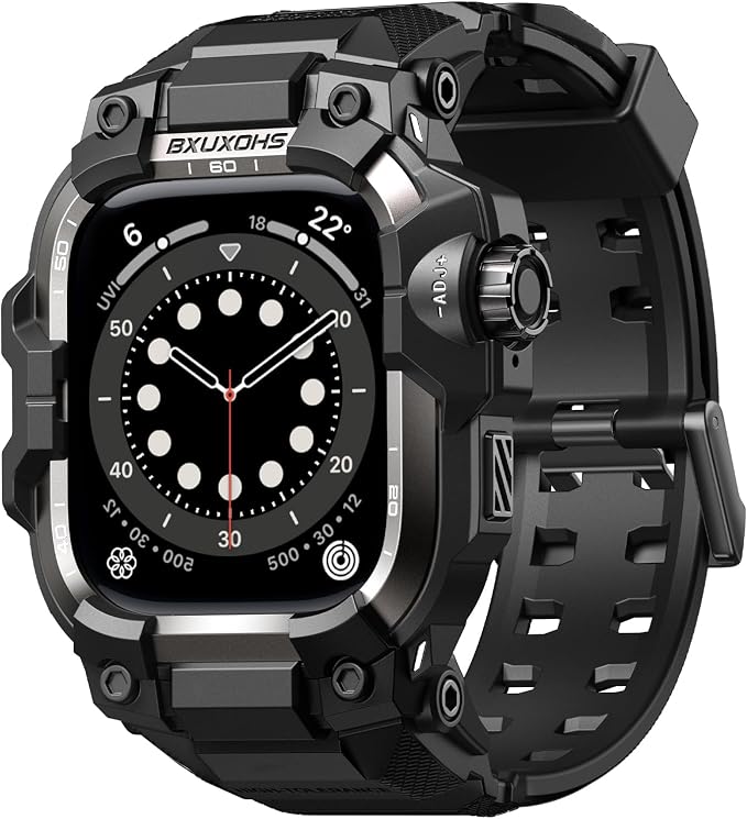 BXUXOHS Rugged Case and Band for Apple Watch 44mm Men, Compatible with Apple Watch SE 3/SE 2nd Generation/SE/Series 6/5/4, Military Grade Shockproof Bumper Cover,Tactical Band Case for iWatch 6/5/4/SE