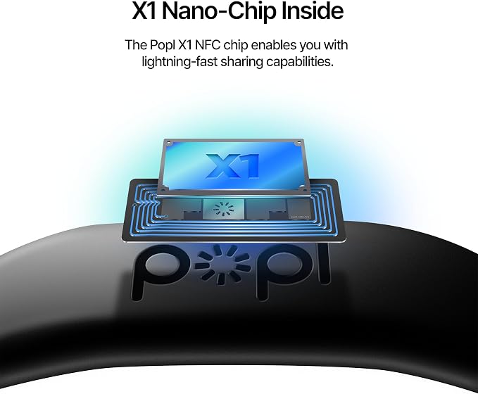 Authentic Patented Popl Bracelet™ (Avoid Fake Knockoffs) - Smart NFC Networking Card - Simply Tap to Exchange Contact Info, Capture Leads, & Manage Contacts (Black on Black)