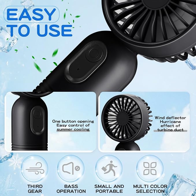Rossesay 96 Pcs Mini Portable Fan Bulk Cute Handheld Lightweight Small Little Personal Hand Eyelash Fan 3 Speeds USB Rechargeable for Women Men Indoor Outdoor Makeup Travel (Black)
