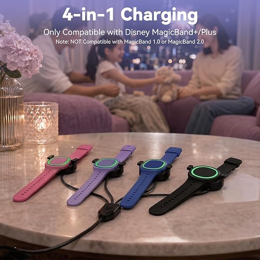 4 Port Magic Band Charger Charging Station Compatible with Disney Magic Band+ Plus, Multiple 4-in-1 MagicBand+ Charger for Multi MagicBand Plus,90 Min Full Charging for Disneyland Family Accessories