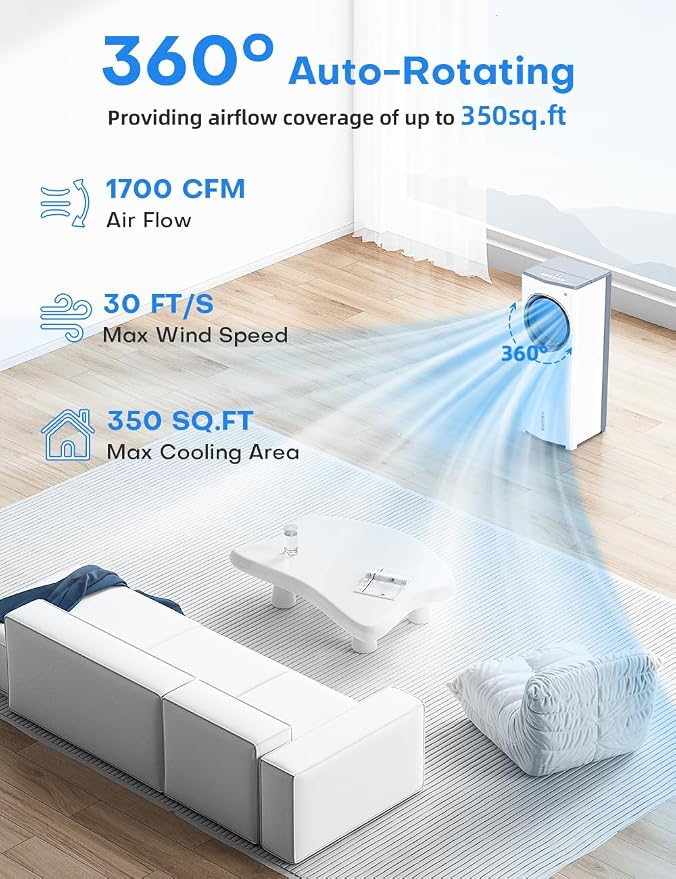 27 INCH Evaporative Air Cooler, Windowless Swamp Cooler Portable Air Conditioners w/Normal/Natural/Sleep/Cooling Mode,3 Speeds,Double Tanks& Remote & Smart Timer, Bladeless Air Cooler for Room