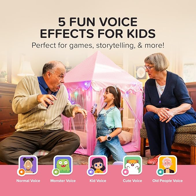 myFirst Voice 2 Kids Bluetooth Karaoke Speaker with 2 Mics | Portable Singing Machine for Children | 5 Voice Changing Effects & Wireless Mic (Pink)