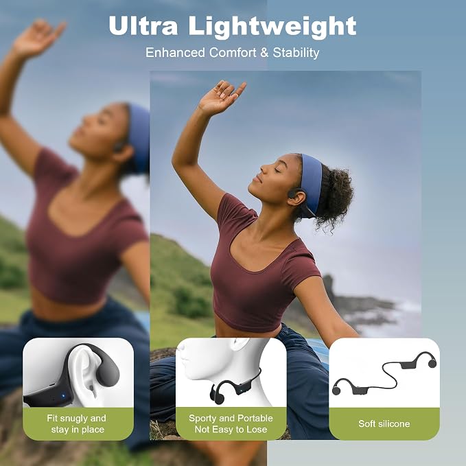 New Bone Conduction Headphones, Open Ear Bluetooth Headphones with Mic, Balanced Audio, Reduced Sound Leakage, 12H Playtime, Skin-Friendly Silicone, Sweat Resistant for Running, Cycling & Workout