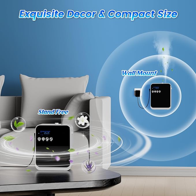 Waterless Essential Oil Diffuser,Whole House Oil Air Diffusers for Home,Hotel,Aromatherapy Scent Diffuser with APP Control & Touch Screen,1500 sq.ft Coverage,Adjustable Level & Auto Timer,Quiet,Black